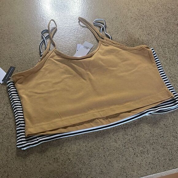 BP. Bundle of 2 Cropped Tank Tops XL - Mustard, Black White Striped - Picture 7 of 8